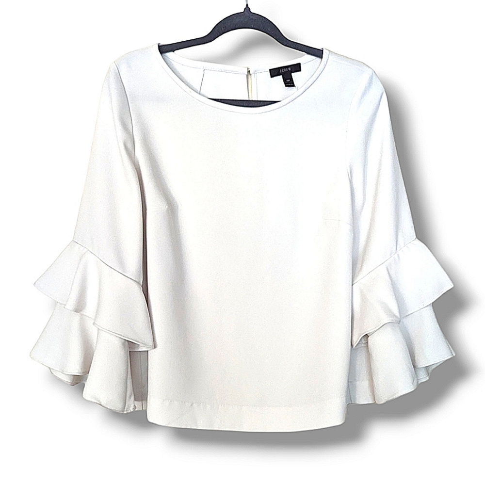 J. Crew Lana White Quarter Flare Bell Ruffle Sleeve Blouse Crepe Top sz 10P